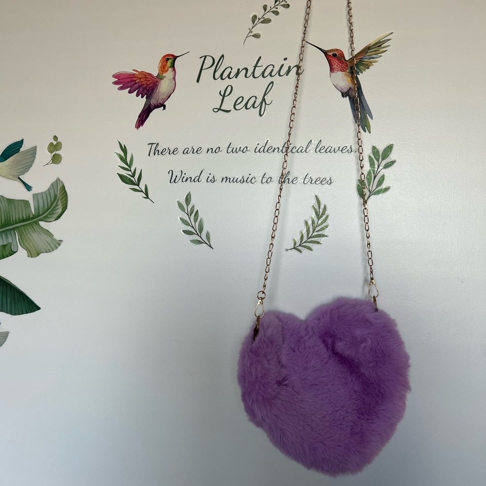 Brand New-Purple Heart-Shaped Furry Crossbody Bag